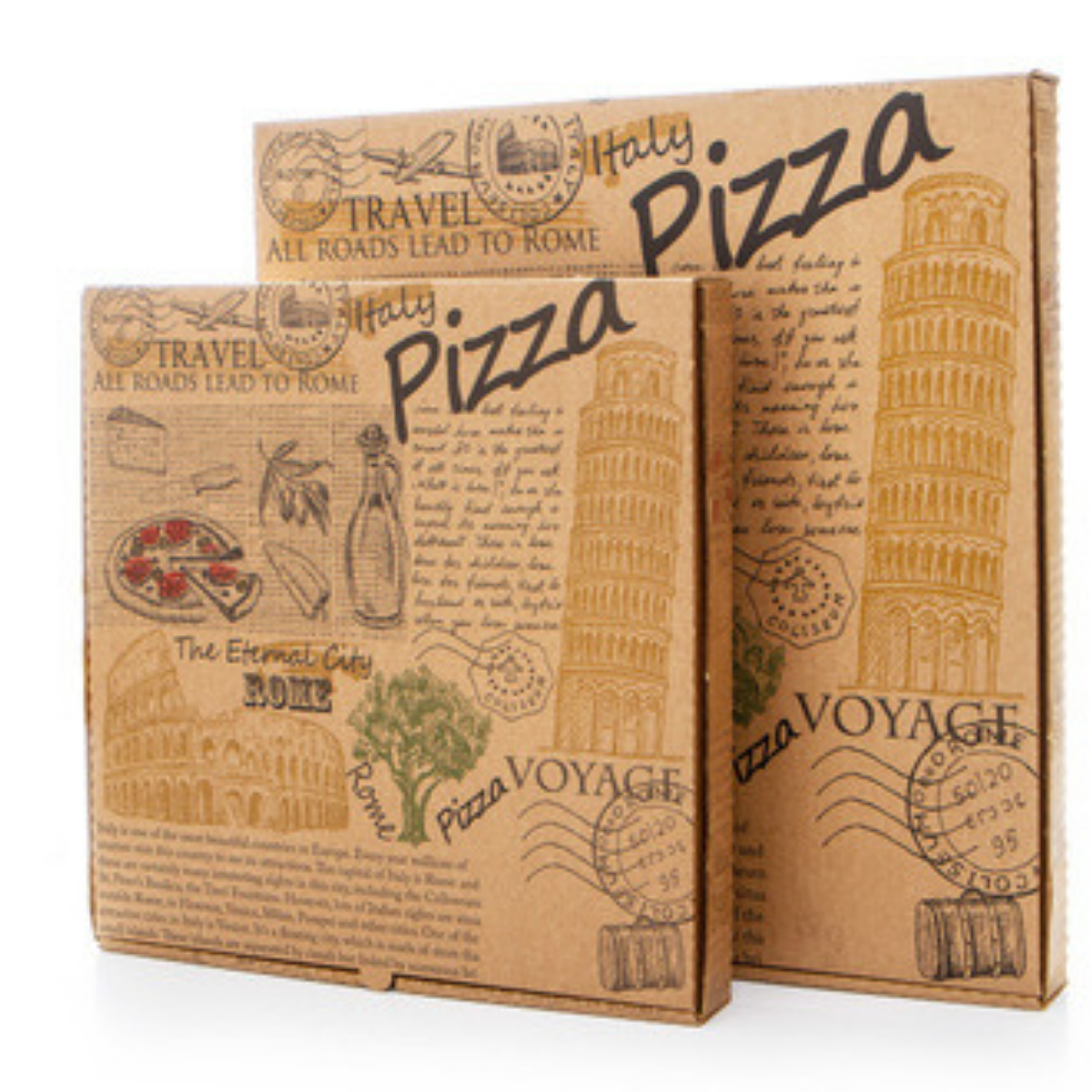 קרטון לפיצה חום מרובע  מודפס רומא