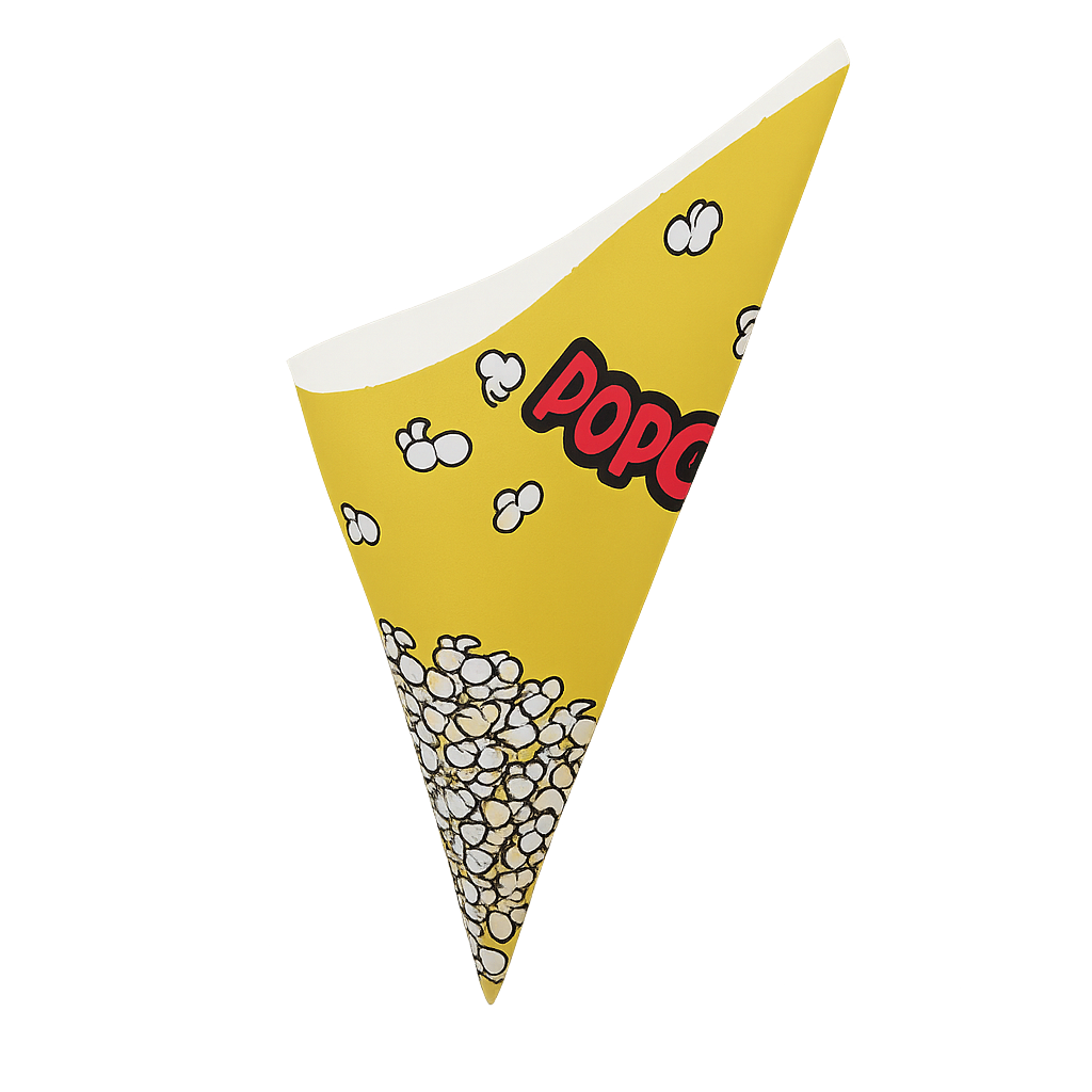 שקית קונוס מנייר עמיד שומן בקוטר 17 ס"מ - מודפס פופקורן