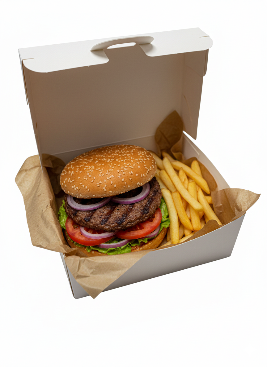 קרטון לבן להמבורגר עם ידית