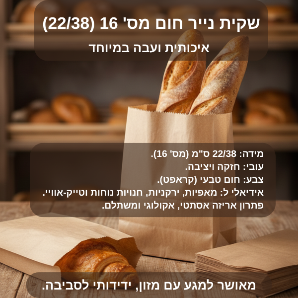 שקית מנייר חום במידה 22/38 ס"מ - מס' 16